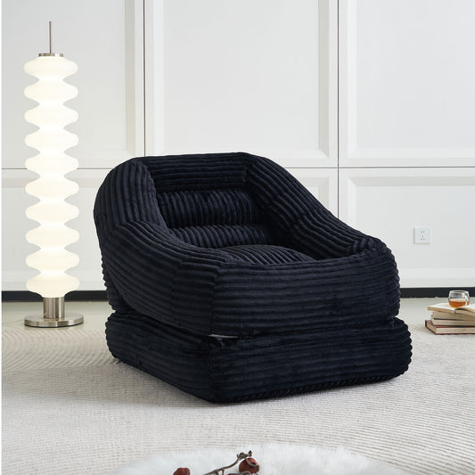 39.37'' Width Oversized Folding Lazy Sofa Bed Chair, Convertible Floor Lounge with Footrest, Plush Corduroy Accent Couch for Living Room, Bedroom, Apartment, Guest Room , Black Color