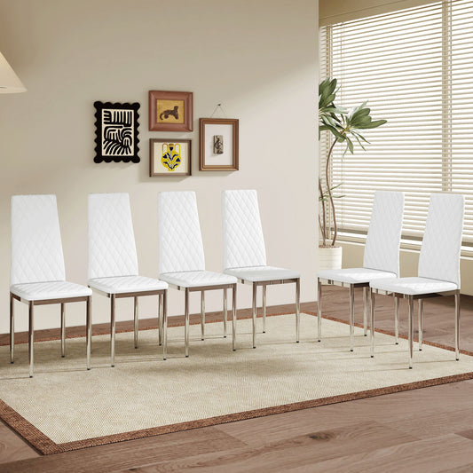 Modern Style Dining Chairs Set of 6 in White, Essential for Minimalist Homes.Meeting Family Dining Needs, PU Material Seat