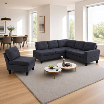 95.5 x 75 Inches Width Dark Grey Modular L-Shaped Sectional Sofa 6-Seater 4-Piece Massa Flannel Fabric Couch with Chaise