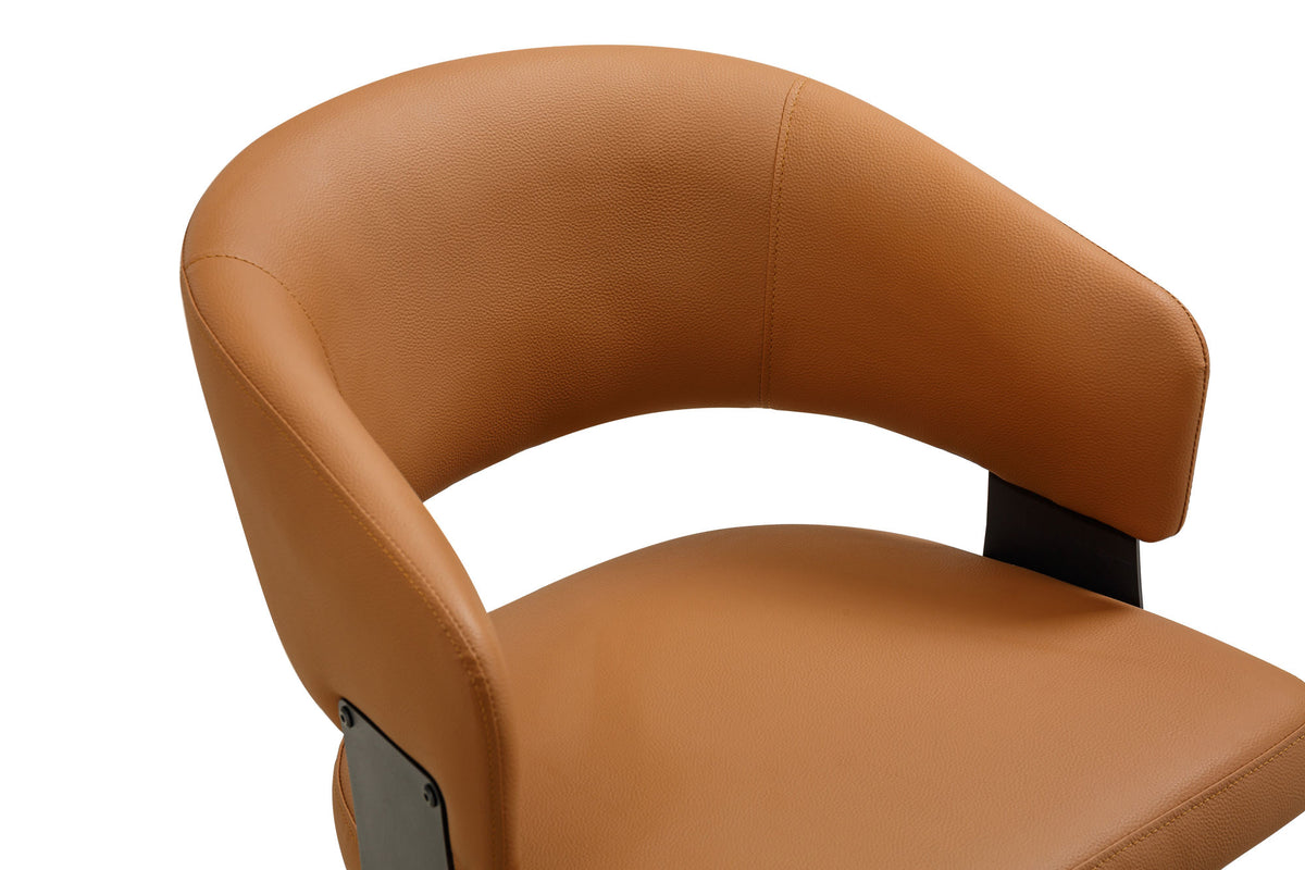 Modern Kitchen Dining Chair Set (2-piece set), brown faux leather soft cushion, curved wrap-around backrest, reinforced metal frame with sturdy black metal legs, easy to clean, suitable for home kitch
