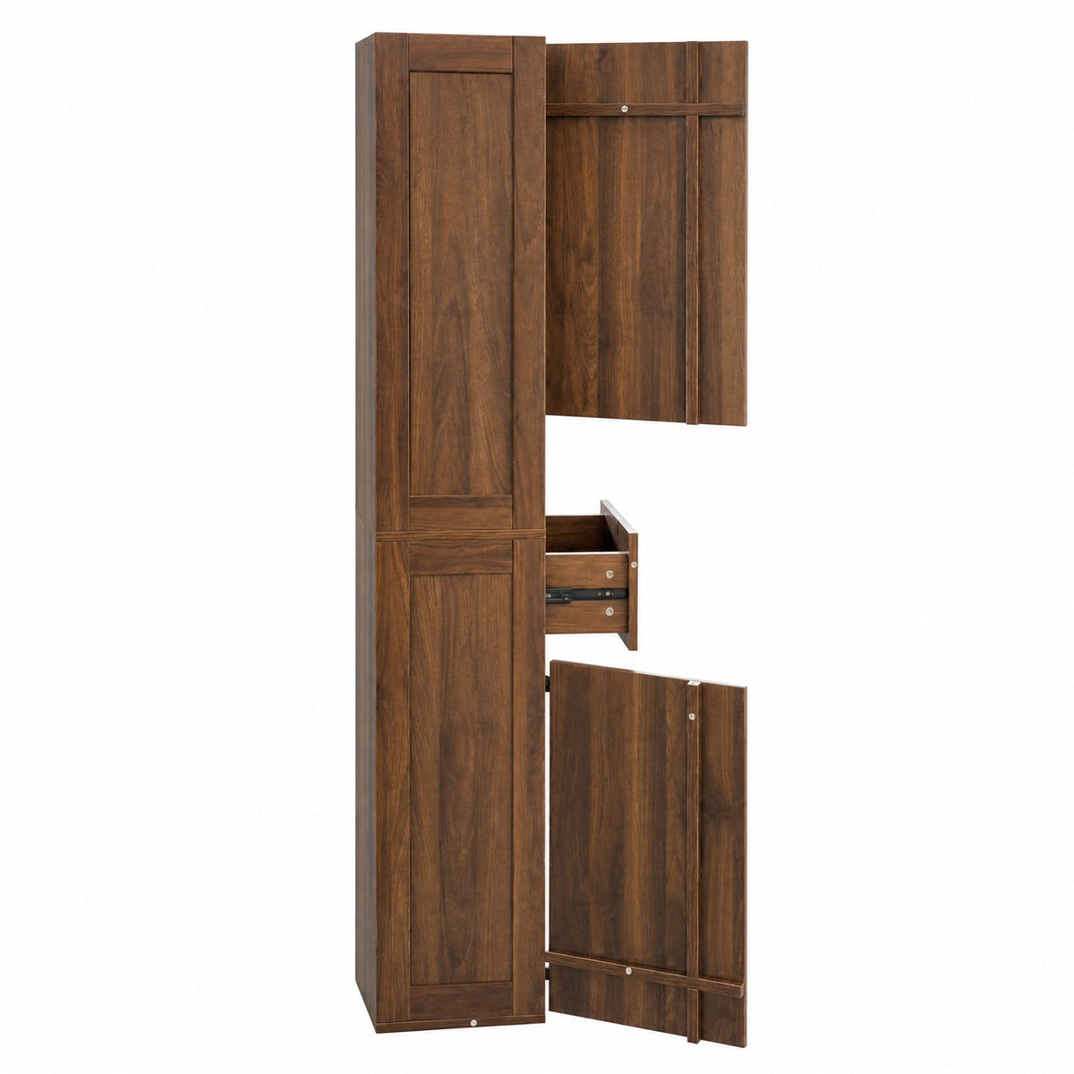 Tall Narrow Storage Cabinet, Wooden Freestanding Bookshelf with Doors & drawer, Slim Display Bookcase for Living Room, Bedroom, Home Office