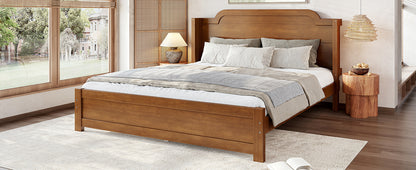 Queen Solid Wood Platform Bed with Headboard Brown Finish & Minimalist Design, Easy Assembly, No Box Spring Needed Traditional Wood Bed Frame.Brown