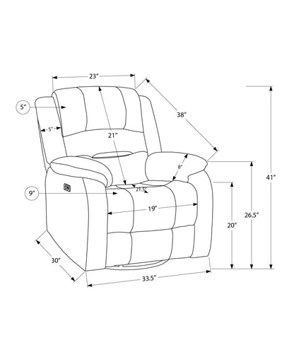 Reclining Chair, 34" Wide, Power Recliner, Usb Ports Included, Large, Upholstered, Swivel, Glider, Transitional