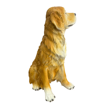 Golden Retriever Garden Statue, a lifelike earth-brown resin dog ornament, perfect for backyards, lawns, and patios.