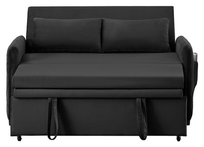 51.2' Velvet Convertible Sleeper Sofa Bed, 5-Position Adjustable Backrest Loveseat with Pull-Out Bed, Side Pocket, Multi-Functional 2-Seater Couch for Living Room, Apartment, Small Space