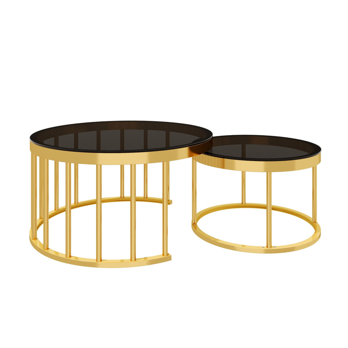 Round Nesting Coffee Table Set of 2, Modern Gold Metal Frame Circular Cocktail Table, Tempered Glass Top Accent Nesting Tables for Living Room, Apartment