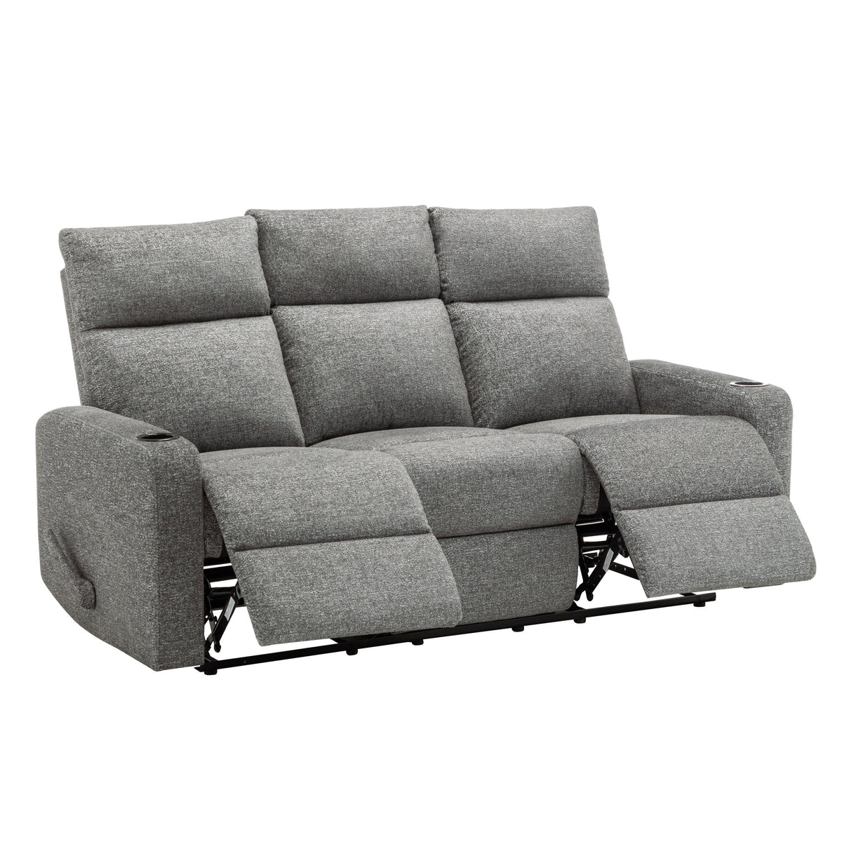 Reclining Sofa, 70" Wide, 3 Seater, Manual Recliner, Dark Grey Fabric, Contemporary