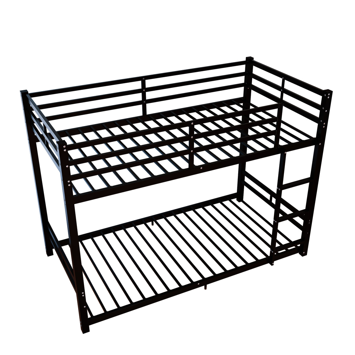 Twin Over Twin Metal Bunk Beds, 19 bed crossbars,Heavy Duty Bed Frame with Safety Guard Rail & Ladder, Low Floor Bunk Bed for Boys Girls Adults,400+480lbs load capacity, No Box Spring Needed (Black)