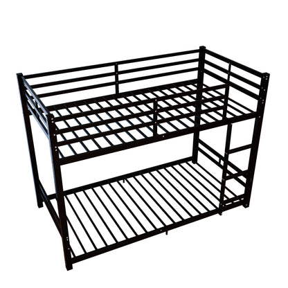 Twin Over Twin Metal Bunk Beds, 19 bed crossbars,Heavy Duty Bed Frame with Safety Guard Rail & Ladder, Low Floor Bunk Bed for Boys Girls Adults,400+480lbs load capacity, No Box Spring Needed (Black)