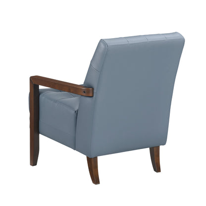 Modern Style Accent Chair Blue Leather Upholstered Tufted Detail Walnut Finish Wood Furniture 1pc