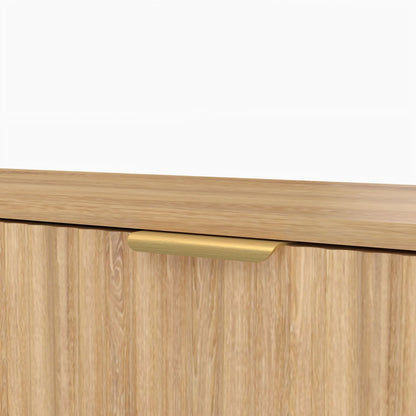 Mid-Century Modern Fluted Console Table with 2 Drawers & Open Shelf, Oak Finish Narrow Entryway Table, Slim Sofa Table for Hallway, Living Room, Small Spaces, Easy Assembly