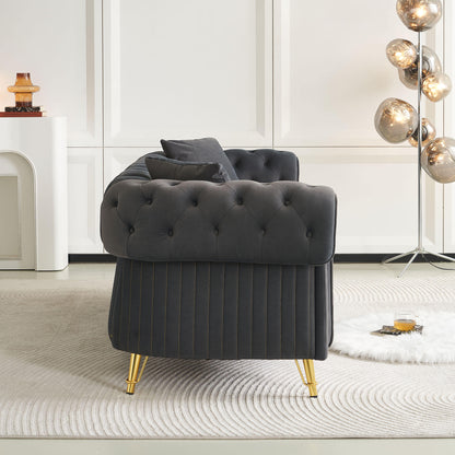 Chesterfield Modern Tufted Velvet Living Room Sofa, 84.25''W Couch,Dark Grey