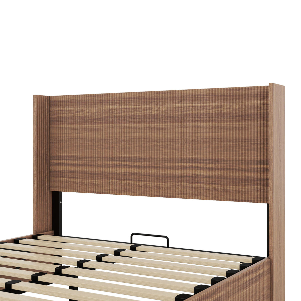 (Queen size) bed frame with a grooved and undulating lifting storage function, featuring a lifting storage feature, safe and beautiful / without noise, a wooden slat platform bed frame in a natural