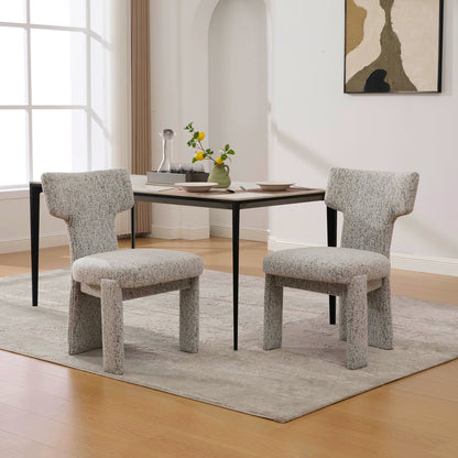22.05" Wide Modern Upholstered Chenille Dining Chair Set of 2 with Rubberwood Legs, Armless Curved Back Accent Chairs for Living Room Bedroom Restaurant Cafes Dining Room Reception, White/Black