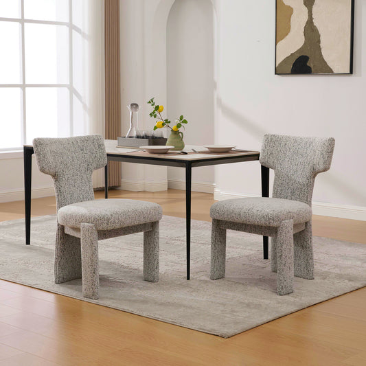 22.05" Wide Modern Upholstered Chenille Dining Chair Set of 2 with Rubberwood Legs, Armless Curved Back Accent Chairs for Living Room Bedroom Restaurant Cafes Dining Room Reception, White/Black