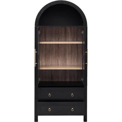 K&K 71" Tall Arched Kitchen Pantry Cabinet with 2 Large Drawers, Modern Farmhouse Kitchen Storage Cabinets with Adjustable Shelves