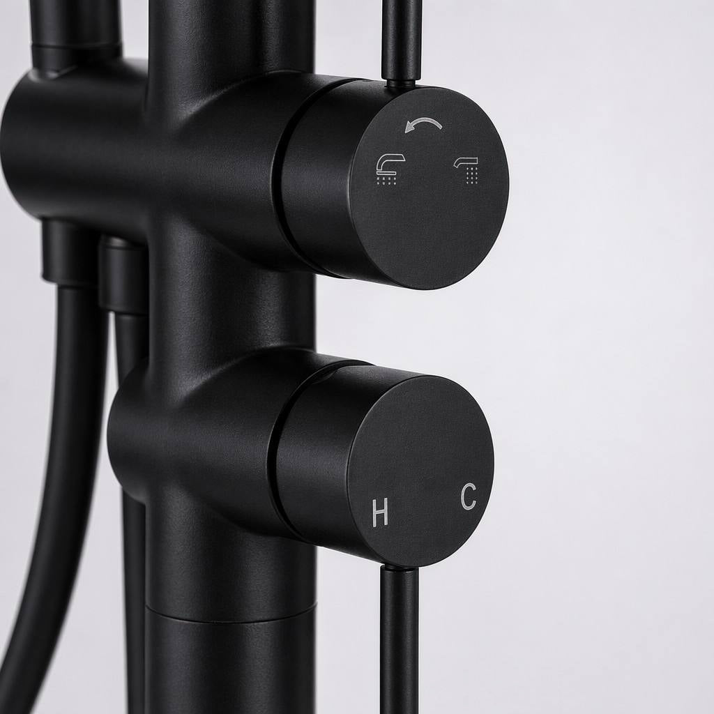 Matte Black Freestanding Tub Faucet, Floor Mounted Bathroom Faucet, Brass Single Handle with Hand Shower, High Flow 6 GPM