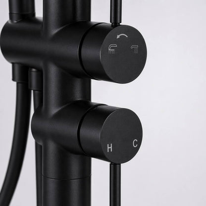 Matte Black Freestanding Tub Faucet, Floor Mounted Bathroom Faucet, Brass Single Handle with Hand Shower, High Flow 6 GPM