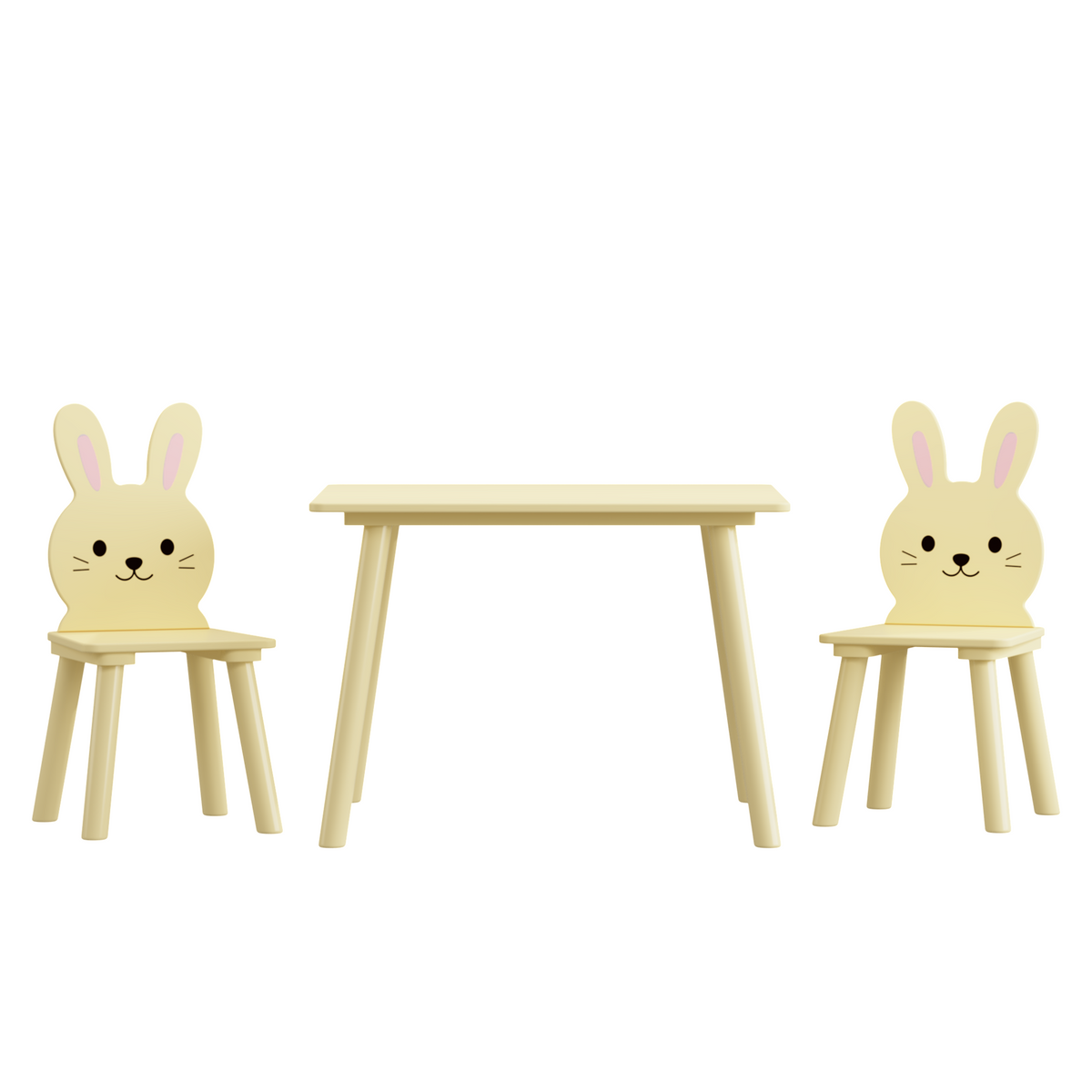 Kids Table and Chair Set with 2 Bunny Chairs, Children's Wooden Activity Table for Toddlers, Cute Animal Design Study Play Set
