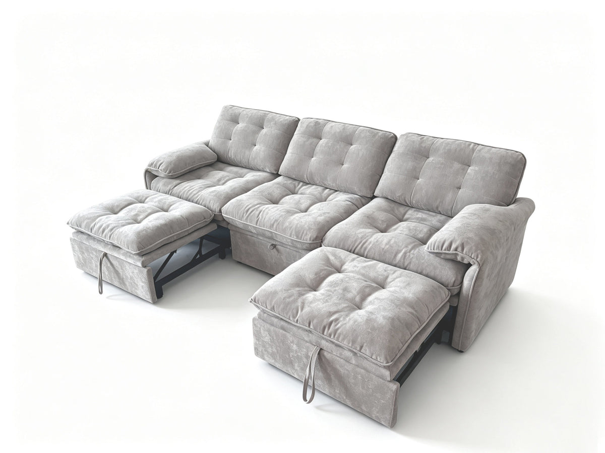 3‑in‑1 Convertible Chenille Sofa Bed, 5‑Level Adjustable Backrest Sleeper Sofa,Chenille Cloud Sofa,Pull-Out Sofa Bed
