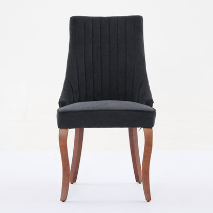 Rayon Cloth Flocking Linen Dining Chairs Channel Kitchen Dinner Chair Comfy Fabric Upholstered Accent Chair for Dining Room with Curved - Black