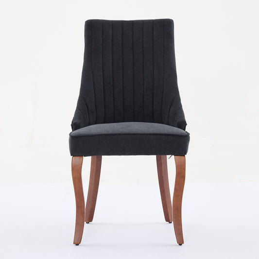 Rayon Cloth Flocking Linen Dining Chairs Channel Kitchen Dinner Chair Comfy Fabric Upholstered Accent Chair for Dining Room with Curved - Black