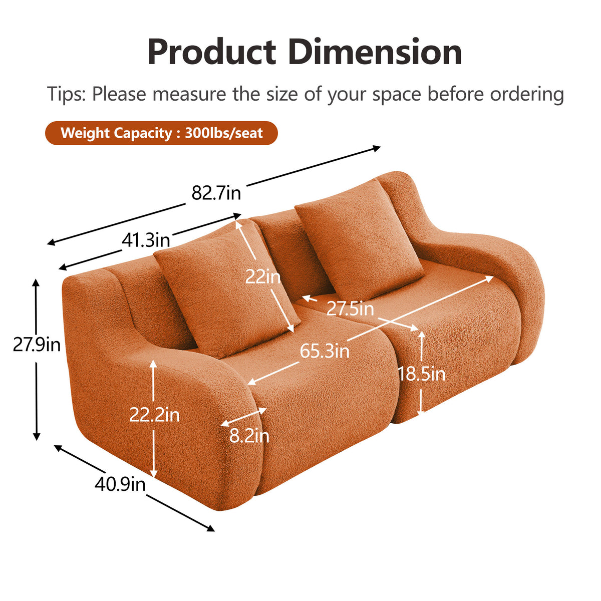 Soft Teddy Fabric Boneless Sofa, No Assembly Required Streamlined Design, Anti-Slip Design 32D High Density Sponge Living Rooms Bedrooms