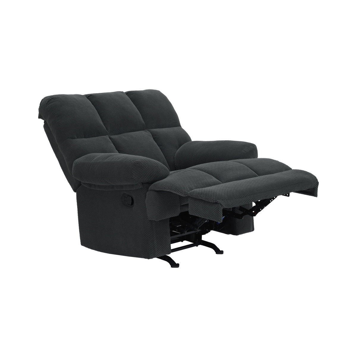 Modern Manual Rocker Recliner Chair with Nubby Upholstery Fabric in Dark Grey, Fabric +Wood and Metal Construction