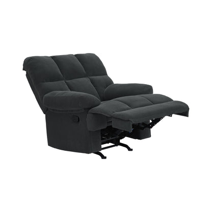 Modern Manual Rocker Recliner Chair with Nubby Upholstery Fabric in Dark Grey, Fabric +Wood and Metal Construction