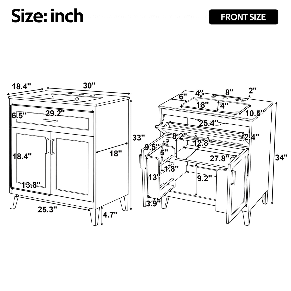 [Video] 30" Bathroom Vanity with Ceramic Sink Top, Solid Wood Legs, Soft-Close Double Doors & Tip-Out Drawer, Adjustable Interior Shelf, Door-mounted Organizers, Beige