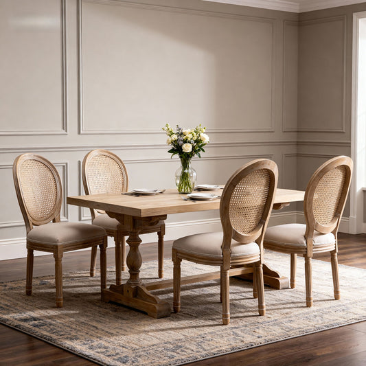 French Country Dining Chairs Set of 2, Upholstered Chairs with Round Back, Wire drawing techniques, Restaurant Use, Beige