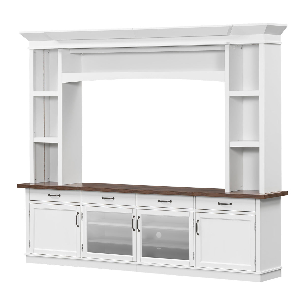94.3' Extra Long Farmhouse TV Stand with 7-Color LED Lights, Adjustable Shelves & Storage Cabinets, Modern Entertainment Center Media Console for 65 Inch TVs for Living Room