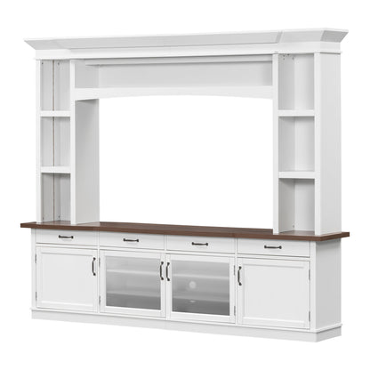 94.3' Extra Long Farmhouse TV Stand with 7-Color LED Lights, Adjustable Shelves & Storage Cabinets, Modern Entertainment Center Media Console for 65 Inch TVs for Living Room