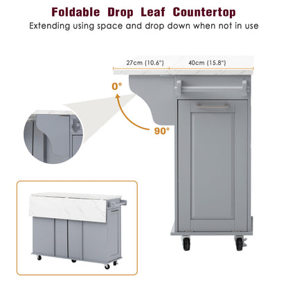 K&K 50.7" Kitchen Island with Storage Tilt Trash Can Cabinet and Pull Out Cabinet Organizer – Blue