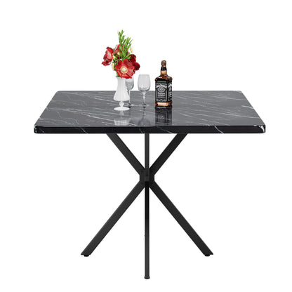 Square Dining Table Set, Mid Century Modern Square Dining Table for 4 Person, Faux Marble Tabletop, Iron Legs, Coffee Table, Save Space