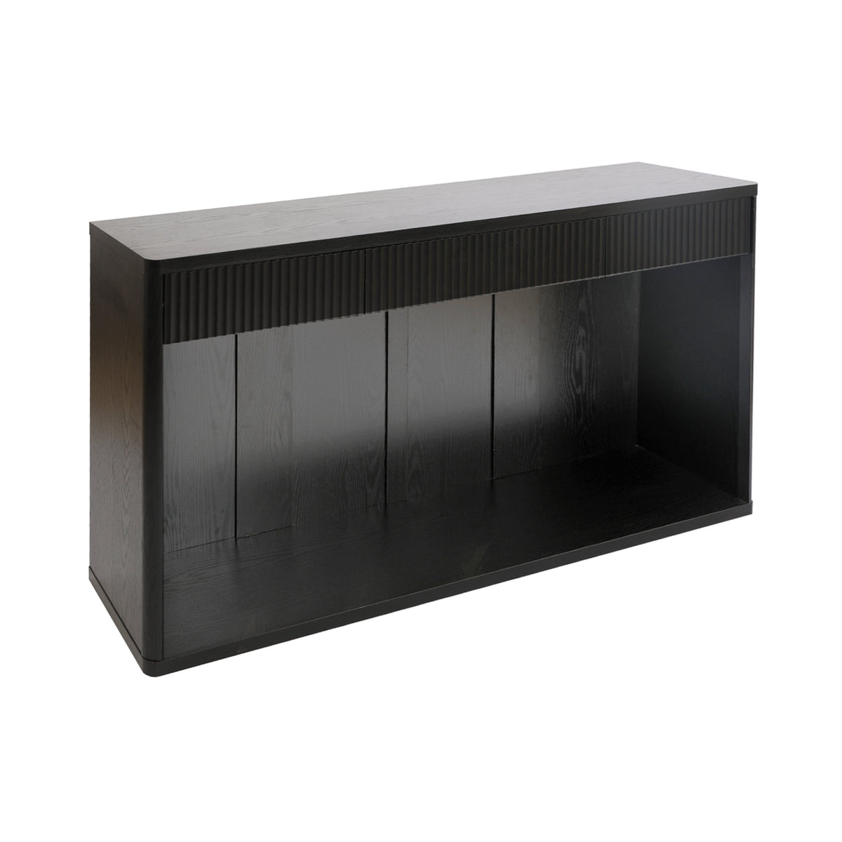 63" Fluted Console Table with 3 Drawers, Long Sofa Table Behind Couch for Living Room, Hallway, Foyer,Black