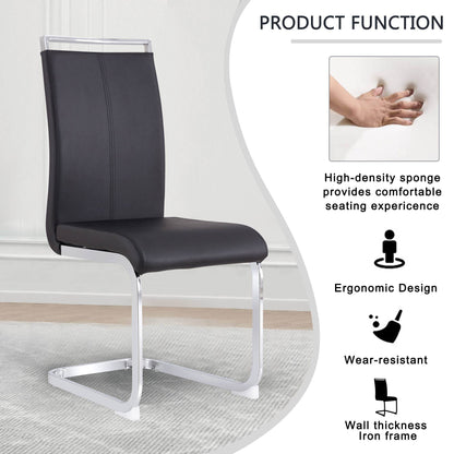 Modern Dining Chairs,PU Faux Leather High Back Upholstered Side Chair with C-shaped Tube Chrome Metal Legs for Dining Room Kitchen Vanity Patio Club Guest Office Chair (Set of 4)(Black+PU Leather)1162