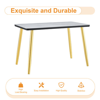 Modern minimalist rectangular dining table, suitable for 4-6 people. Tempered glass countertop+lower MDF board, imitation marble texture – Model W1151S04619