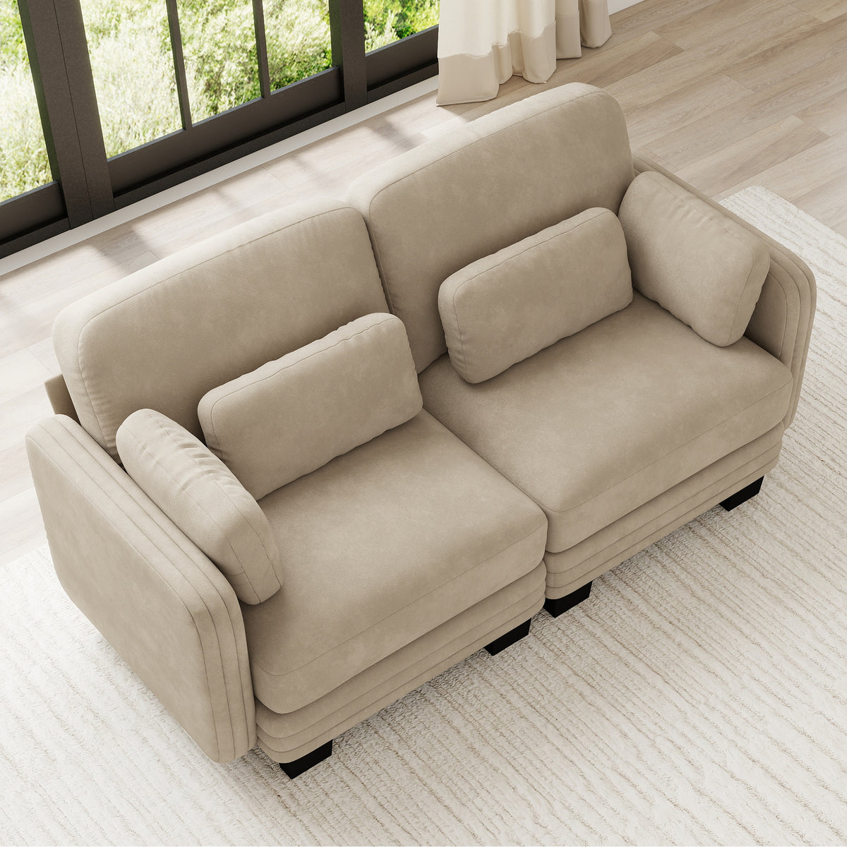 Channel Tufted Design Modern Minimalist Modular Sectional Loveseat Sofa, 2-Seater Couch with Thick Comfortable Seat Cushions, Suitable for Living Room, Bedroom and Apartment, Camel Chenille