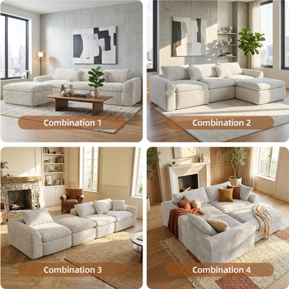 108-inch high-resilience boneless sponge sofa with 30 density, double-layer cloud-like cushions, multiple combination options, no installation required/ Off-White