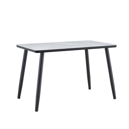 Modern minimalist rectangular dining table, suitable for 4-6 people. Tempered glass countertop+lower MDF board, imitation marble texture – Model W1151S04618
