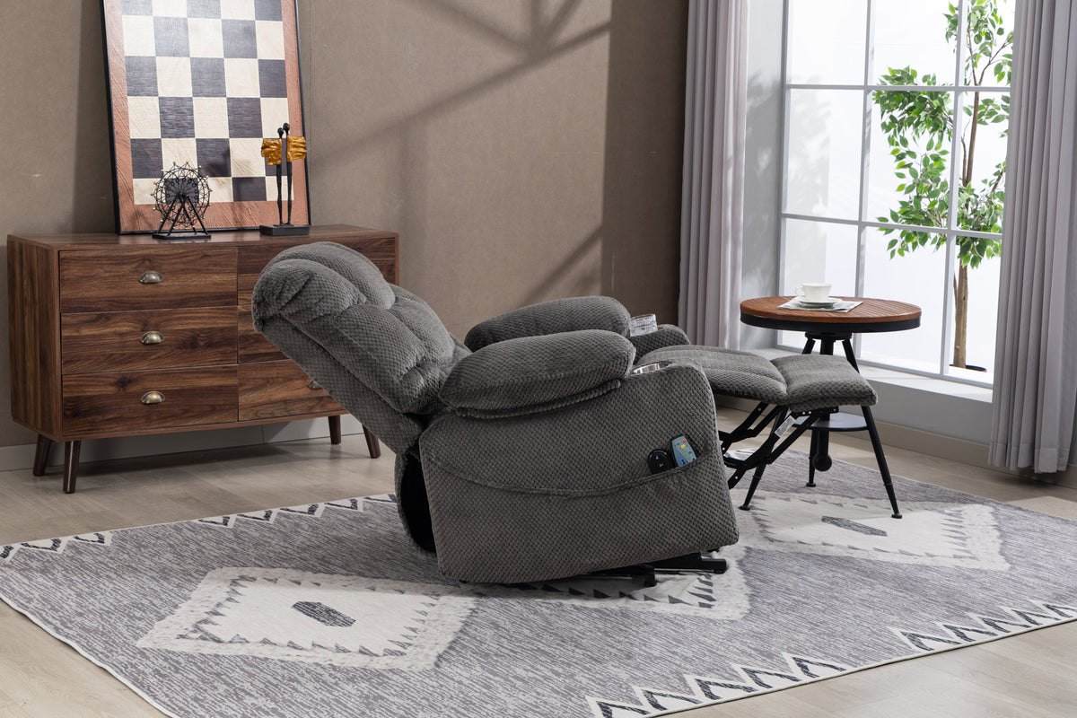 Ultra wide electric lounge chair with hot massage heating and auxiliary standing function - velvet rotating lounge chair for living room, bedroom, and office use