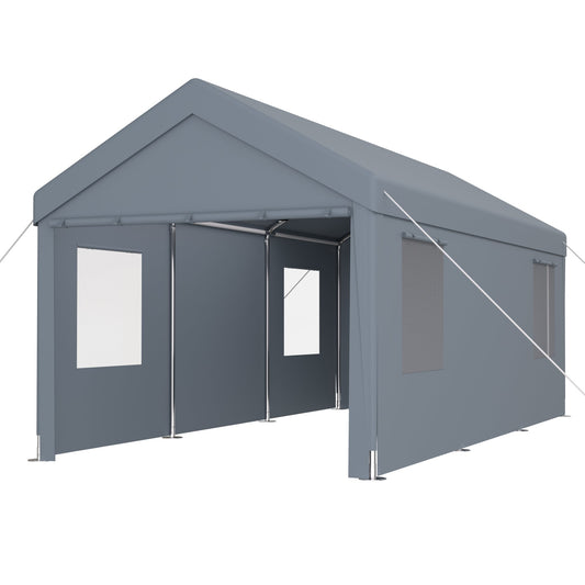Carport 10" x 20" Portable Garage, Heavy Duty Car Port Canopy with 2 Roll-up Doors & 4 Ventilated Windows for Car, Truck, Boat – Model W465P204134