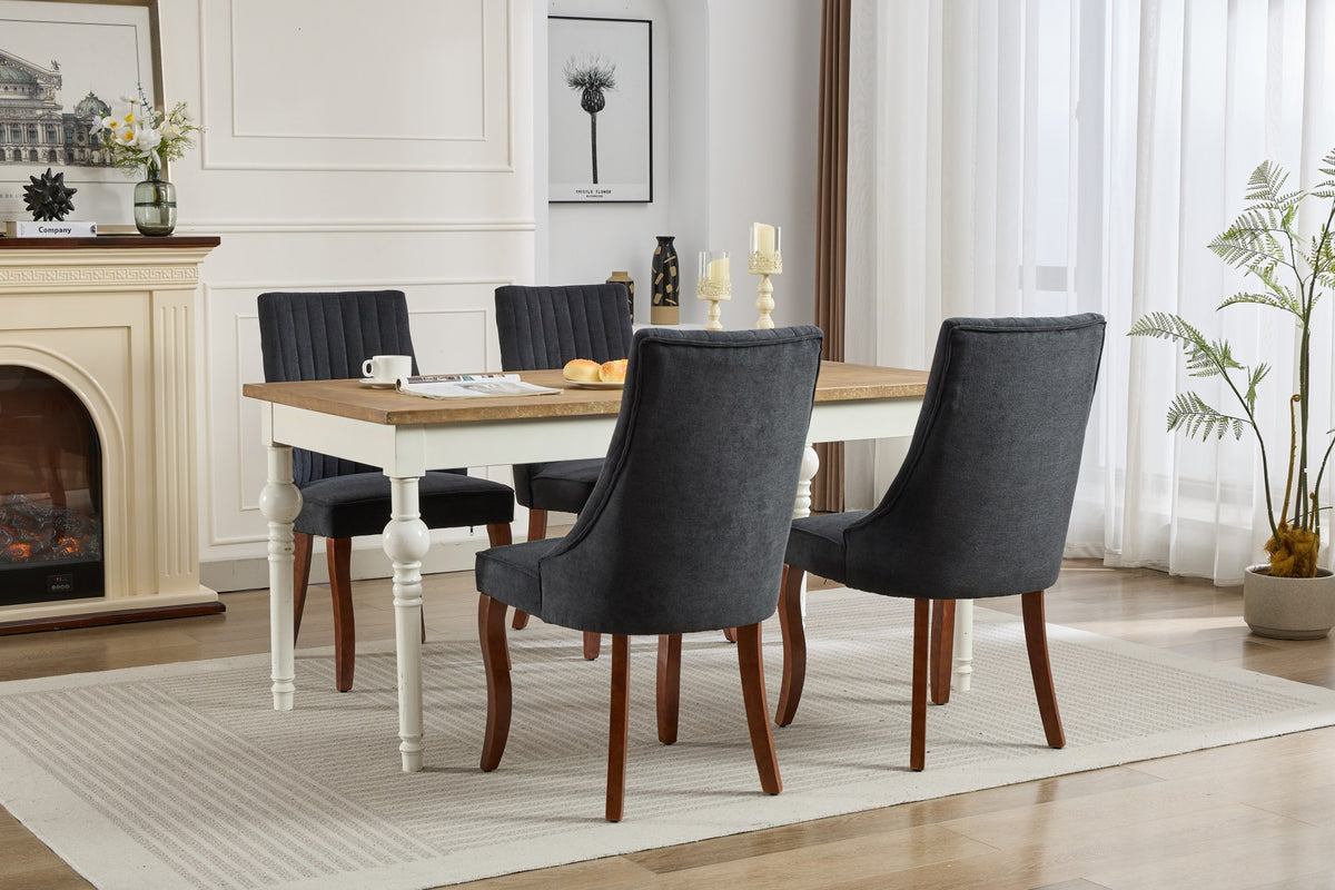 Rayon Cloth Flocking Linen Dining Chairs Channel Kitchen Dinner Chair Comfy Fabric Upholstered Accent Chair for Dining Room with Curved - Black
