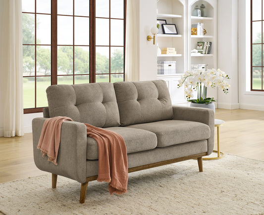 67.7' Wide Mid-Century Modern Upholstered Tufted Loveseat Sofa With Wooden Legs