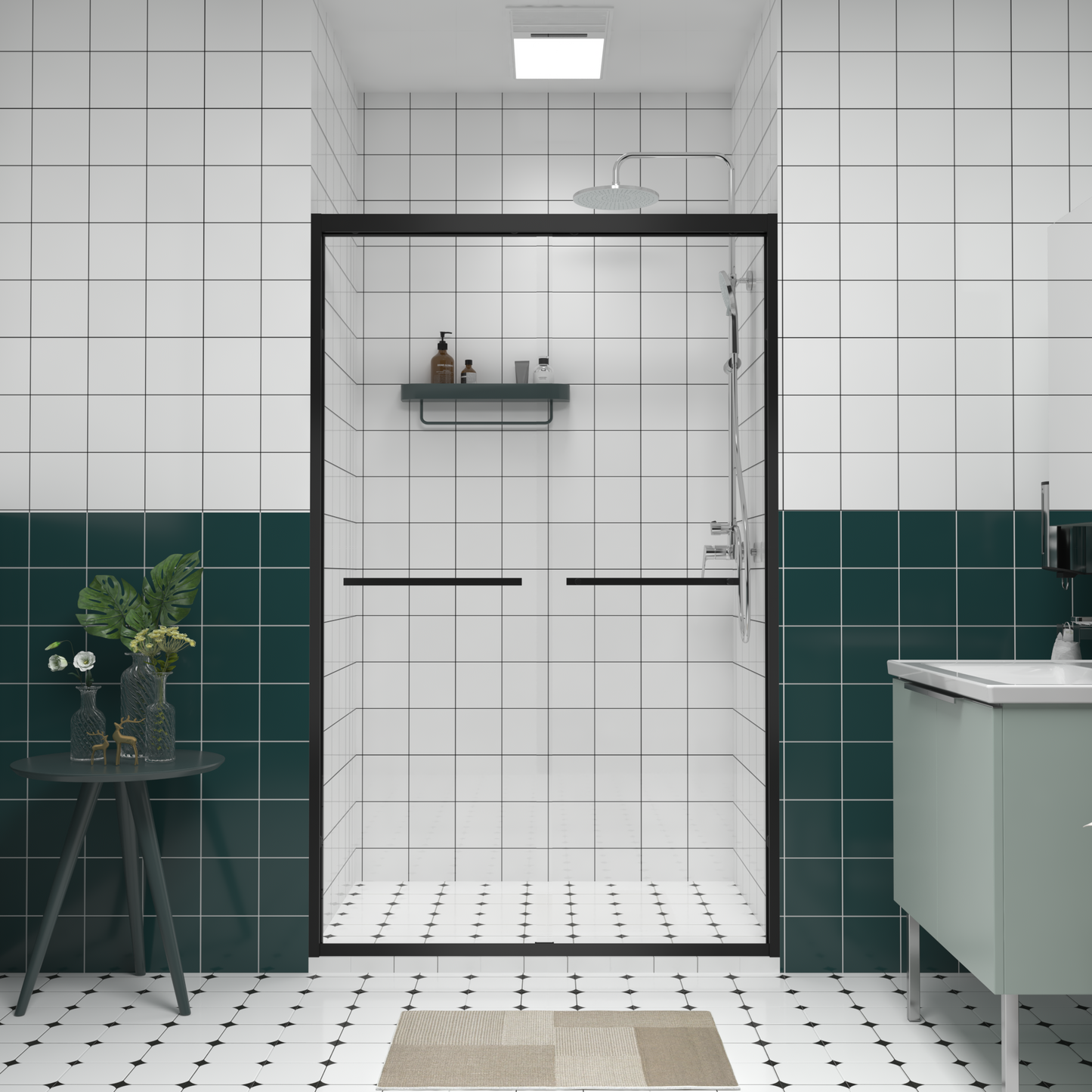 44-48'x76' Aluminum Frame Double Sliding Shower Door,Bypass Bathroom Sliding Door with Premium 1/4' (6mm) Clear Tempered Glass, Black Hardware Sliding Glass Shower Enclosure,Matte Black Finished