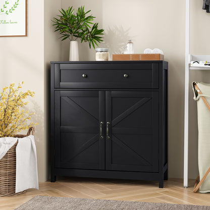 Kitchen Sideboard Buffet Cabinet, Farmhouse Storage Cabinet With Drawer And Adjustable Shelf, Barn Door Accent Cabinet For Kitchen, Dining Room, Entryway,Black