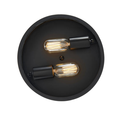 2 Pack 2-Light Matte Black Industrial Flush Mount Ceiling Light, Farmhouse Round Ceiling Lamp for Hallway Kitchen Entryway(No light bulb)
