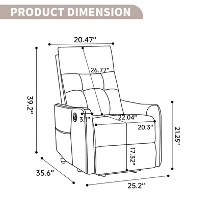 Khaki Chenille Single Motor Power Lift Recliner Chair with Massage and Heat for Elderly, Heavy Duty Motion Mechanism and One USB for Charging, Max Reclining Angle 155°