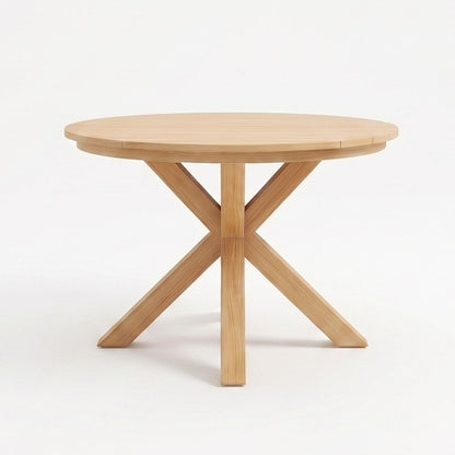 44.5 Inch Round Outdoor Dining Table, Premium Acacia Wood Patio Table with X-Shaped Base, Slatted Wooden  Table for Garden, Backyard, Balcony and Indoor Use, Acacia Wood Finish